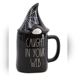 Rae Dunn Halloween 2022 CAUGHT IN YOUR WEB Mug w/ Gnome Topper